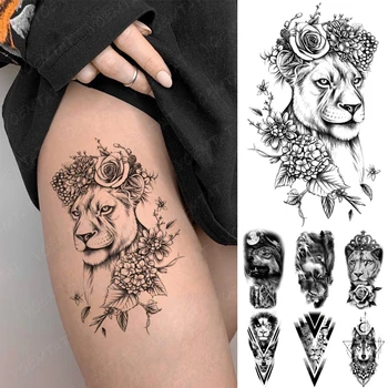 Impermeabil Tatuaj Temporar Autocolant Linie Fox Floare Trandafir Flash Tatuaj Tigru, Leu, Lup Coroana Body Art Brațul Fals Tatuaj Bărbați Femei