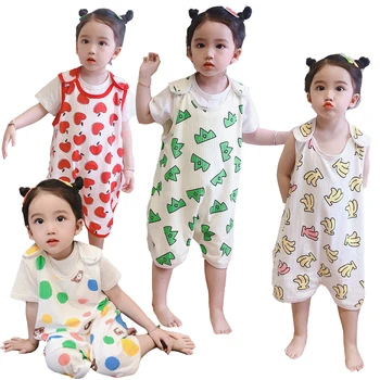 Copilul Onesie Pijamale Fetița fără Mâneci Bumbac, Pijamale Copil Băiat de 1-6M Noapte de Vară Cald Abdomen Homewear Copii Salopete