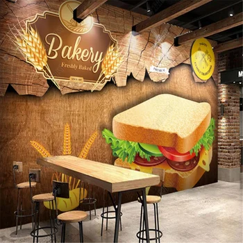 3D personalizat din Lemn de Cereale, Pâine, produse de Patiserie Restaurant Occidental imagini de Fundal Industriale Decor Snack Bar Fundal de Hârtie de Perete pictura Murala