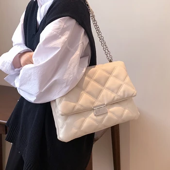 2021 doamnelor geantă de umăr designer matlasat sac de mesager de moda romb lanț de lux din piele PU de iarnă sac mare tote