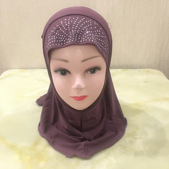 H142a Frumoasă fată mică hijab cu dantela pe spate musulman eșarfă copilului văl șal folie de turban interior pălării