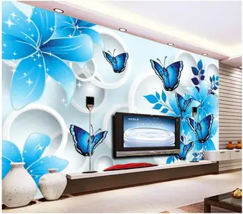 WDBH personalizate murale 3d foto tapet Albastru floare de crin fluture TV de perete de fundal 3d picturi murale tapet pentru camera de zi