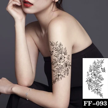 Impermeabil Tatuaj Temporar Sticker Fluture Frumos de Flori de Trandafir Negru Sexy Body Art Fals Tatuaj Flash Tatuaj Braț pentru Barbati Femei