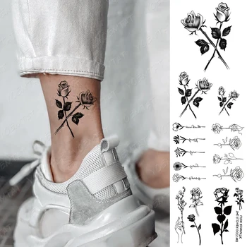 Impermeabil Tatuaj Temporar Autocolant Vechi De Școală A Crescut Flash Tatuaj Spini Flori De Mână Braț Încheietura Mâinii Fals Tatuaj De Arta Corp Femei Copilului