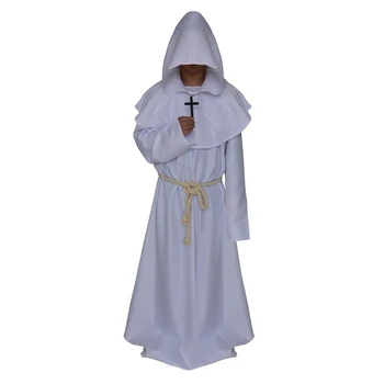 Costum De Halloween Medieval Călugăr Preot Calugar Cosplay Haine Cu Glugă Mantie Glugă: Alb/Albastru/Negru/Cafea/Rosu