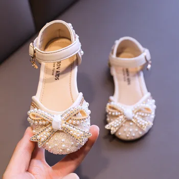 Fata dulce Printesa Pantofi de Moda Stras Pearl Papion Copii Pantofi Copii Petrecere de Dans pentru Copii Mici Fete Pantofi de Piele Noi