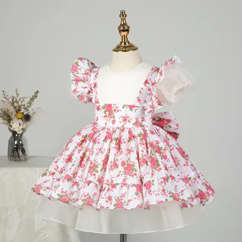 1 an banchet rochie Floral Arc fete pentru Copii princess tutu Fete rochie de partid Ziua de nastere fata de Flori rochie de mireasa rochie Fete