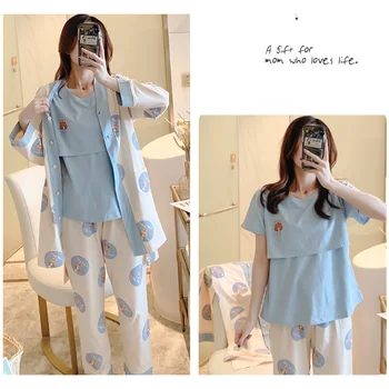 3pcs/Set 100% Bumbac Maternitate care Alăptează cămașă de noapte cu Maneca Lunga Sarcinii Sleepwear Maternitate Alăptează Pijamale, Îmbrăcăminte D0039