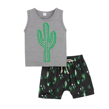 2021 Copii Costum Set De Vara Baieti Trening Cactus Imprima O-Neck Fără Mâneci Tricou+ Pantaloni Scurți De Înaltă Talie Copil Mic Îmbrăcăminte 0-3 Ani