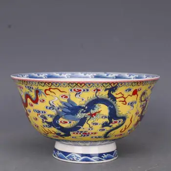 Chineză Famille-rose Portelan Qing Qianlong Blue & Red Dragon Design Bol 5