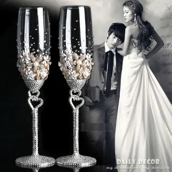 De înaltă calitate fără Plumb sticla de cristal stras mireasa si mirele șampanie cupa de vin nunta pocalul novia y el novio taza