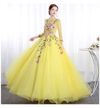 100%real, flori de voal galben cosplay rochie de bal printesa rochie medieval Renașterii Rochie de regina Victoria/rochie de bal/Belle de Minge