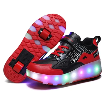 Două Roți Luminos Adidași Black Red Led Lumina Pantofi de Skate Role pentru Copii Băieți Fete Skatings Unisex Copii 28-43 Pantofi