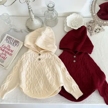 2022 toamna fete drăguț pulover cu gluga baby externe stil poftă de mâncare șal tricotate pulover de sus externe stil de moda haina copilul bab