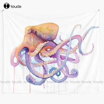 Octopus Ii Colorate Acuarela Curcubeu Tapiserie Tapiserie Arta De Perete Pătură Tapiserie Dormitor Cuvertura Decor