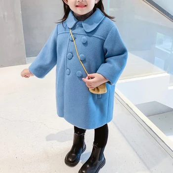 Fete Jachete Toamna Iarna Haine Mediu-Lung Stil Turndown Guler Fete Îngroșa Moda Copii Cârpă De Lână Îmbrăcăminte Exterioară Strat