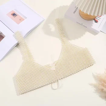 Tendința Perla Vesta Țesute Manual Bretele cu Margele Stretch Vesta de Moda Imitație Pearl Bijuterii pentru Femei Piept Lanț