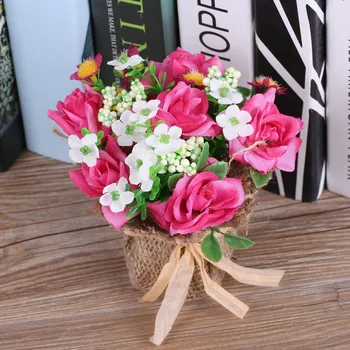 Noul Aranjament Flori Artificiale Decorative Ghivece Bonsai Lenjerie de Mătase Flori de Trandafir Fals Plante pentru Nunta Decor Acasă