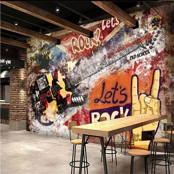 European și American graffiti chitara rock tema de hârtie de perete 3D muzica bar, KTV industriale decor de fundal pictura murala de perete wallpaper 3D