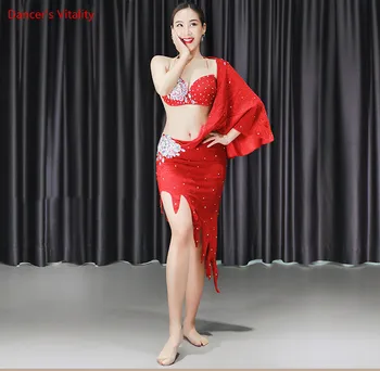 Noi Belly dance Haine Profesionale Bellydance Rochie de Performanță Costum Sexy Single Split:Sutien & Fusta & Maneca 3pcs Set