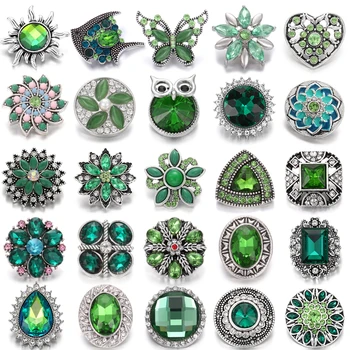 6pcs/lot Nou Snap Butonul o Mulțime de Bijuterii Verde Stras Floare Butoane de Ajustare Fit din Piele de Argint de culoare 18mm Snap Bratara Bratari