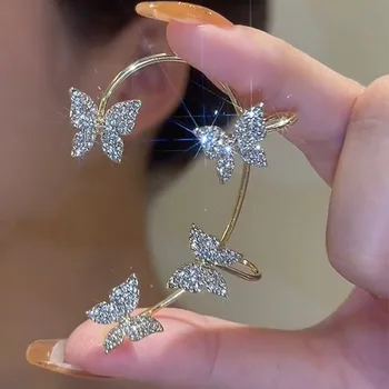 Coreea Cercei Moda Bijuterii De Metal Fluture Ureche Clipuri Fara Piercing Pentru Femei Zircon Spumante Manșetă De Ureche Clip Cercei