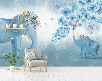 Tapet decorativ pictat manual elefant flori de cameră pentru copii de fundal de perete