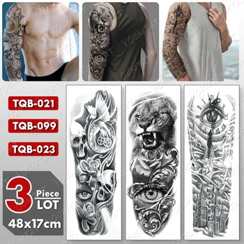 3 buc/lot Mare de Braț cu Maneci Tatuaj Leu Ochi Impermeabil Tatuaj Temporar Autocolant Porumbel Ceas de Arta Corp Complet False, Tatuaj Femei Bărbați
