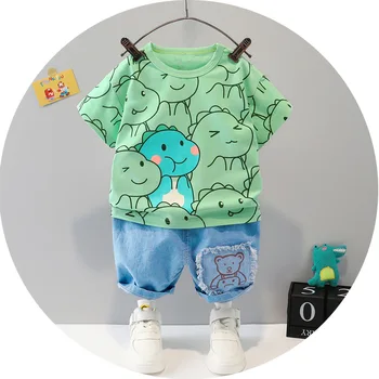 Noua Moda de Vara Haine pentru Copii Seturi de 2 Buc Animale Desene animate de Scurt Maneca tricou+blugi baietel Haine Haine Copii Fete 0-3Y