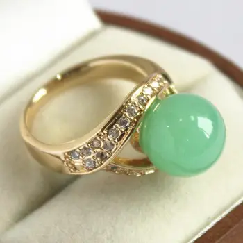 doamna drăguț e 18KGP decorat cu cristal &12mm lumina verde jad-ul inel(#7 8 9 10)