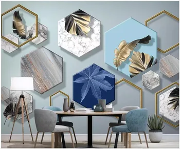 Fotografie 3d tapet personalizat murală Modern minimalist geometrice de aur frunze de plante decor acasă living tapet pentru pereti 3d