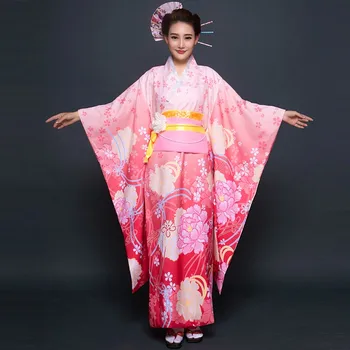 De înaltă Calitate de culoare Roz Femeile Japoneze Kimono Yukata Cu Obi Sexy Femei Bar Costum de Haine Vintage Rochie de Bal O Mărime 717-1