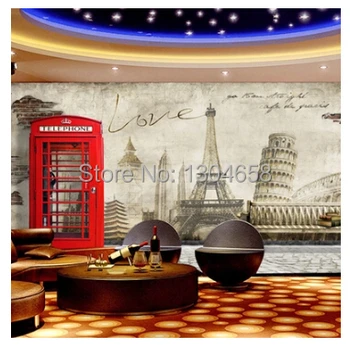 Livrare gratuita personalizate 3D murală retro Europa, Paris, Londra, Anglia, picturi murale în stil TV stabilirea perete tapet telefon