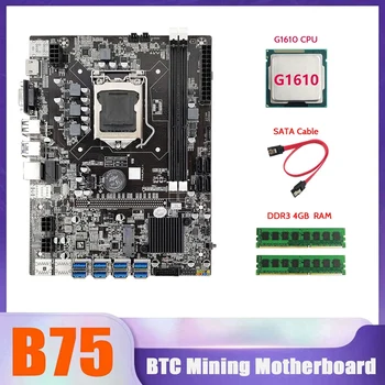 B75 BTC Mining Placa de baza 8XUSB+G1610 CPU+2XDDR3 4GB RAM+Cablu SATA LGA1155 B75 USB Miner Placa de baza