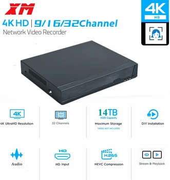 XM 4K H. 265 9CH 16CH 32CH CCTV NVR de 8 MP/5MP/4MP/3MP/2MP Camera IP de metal recorder video de rețea P2P pentru sistemul cctv