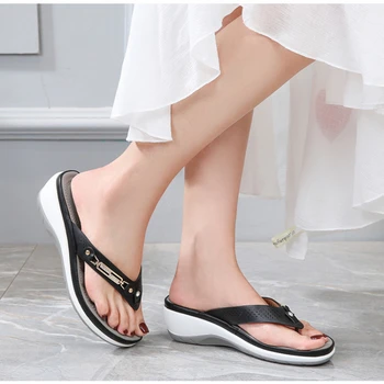 Vara Femei Papuci Noua Moda De Metal Butonul Slide-Uri Pantofi Wedge Sandale De Plaja Platforma Flip Flops În Aer Liber