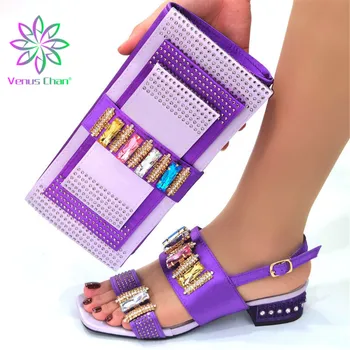 Design Italian mai Nou Culoare Violet Nigerian Doamnelor Pantofi și Geantă Set Cu Adiere Stil de Cristal Colorat Decorare