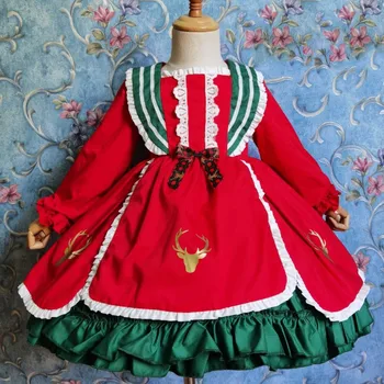 Iarna fetita Lolita Charistmas Rochie Maneca Lunga Rosu Vintage Prințesă spaniolă partid rochie de bal Rochie