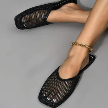 2022 de Vara pentru Femei Papuci de Moda Plasă Pantofi Plat Square Toe Sandale Casual pentru Femei pantofi de plaja Zapatos de mujer