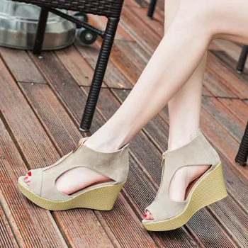 Vara Femei Sandale Wedge Sandale Femei Casual Cu Toc Cu Fermoar Frontal Sandale La Modă Doamnelor Platforma Gură De Pește Pantofi