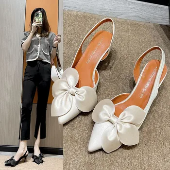 2022 Femei Pantofi de Vara din Dantela-up Stilet Tocuri Ascuțite, Bowknot Catarama Temperament Muller Singur Incaltaminte Femei Sandale