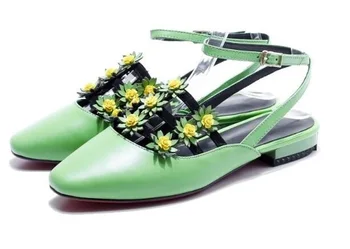 Cele Mai Noi 2017 Rotund Deget De La Picior Plat Pantofi Piele Flori Decoratiuni Plat Sandale Glezna, Catarama Taie Femeie Pantofi De Moda