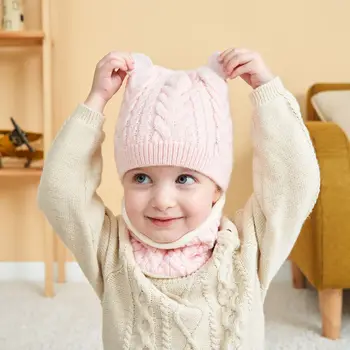 Toamna și Iarna Fleece pentru Copii Pulover Pălărie și Eșarfă Set de Două piese Baby Wool Singură Minge Pălărie Eșarfă Copii Accesorii