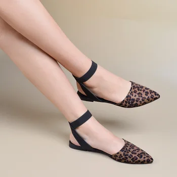 Femei sandale Flats Pantofi Deget a Subliniat Femeia Vara 2022 Moda Moale Leapard Mature Sandale