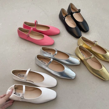 2022 Talpă Moale Pantofi Plat Pentru Femei Din Piele Pantofi Deget De La Picior Pătrat De Primăvară De Toamnă Singur Pantofii Mary Jane Culoare Solidă Simplu Doamnelor Pantofi