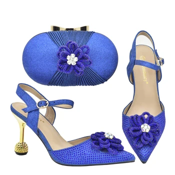 CINESSD Moda Stras și Metal Decor în Stil Elegant R. de Culoare Albastru Doamnelor Pantofi și Geantă Set pentru Petrecerea de Nunta