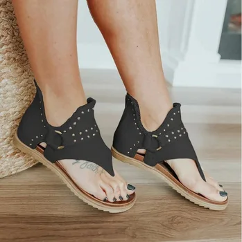 Noile Sandale pentru Femei de Vara Plat Moda pentru Femei Sandale Flip Flop Roman Sandale Confortabile cu Fermoar Nituri sandale Sandale