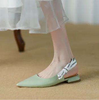 2022 Femei din Piele Moale Subliniat Toe Sandale Verzi Femei Vara Sandale Plate Doamnelor Office cu Toc mic Pantofii Noi Pompe de Moda