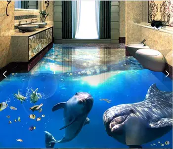 3 d pardoseli din pvc personalizat impermeabil imagine 3d lume subacvatică delfini 3d baie parchet fotografie 3d picturi murale tapet