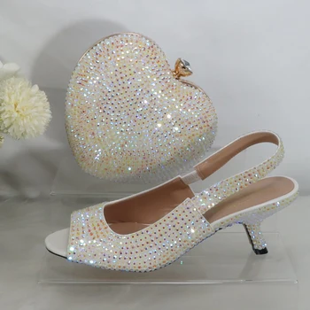 Vara Mireasa pantofi Mireasa Pantofi și geantă Nouă Sosire Alb AB bling Cristal Sandale pentru femeie Pantofi de Partid Tocuri Subtiri Pompe